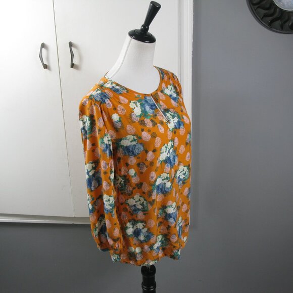 Crosby Orange/Blue Floral Pull Over 3/4 Sleeve Blouse Size Small - Picture 5 of 7